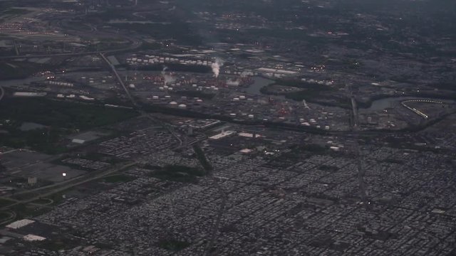 Aerial of homes in Philadelphia, as the sun rises