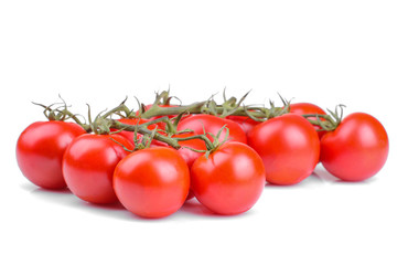 Fresh ripe red tomatoes on a branch on a white isolated background. vegetables