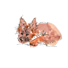 Watercolor illustration of German Shepherd dog sketch isolated on white