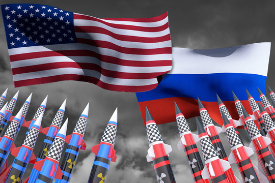 USA and Russia flags. 3D render