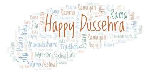 Happy Dussehra word cloud.