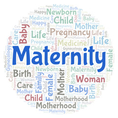 Maternity in a shape of circle word cloud.