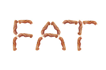 fried bacon in fat word on white background