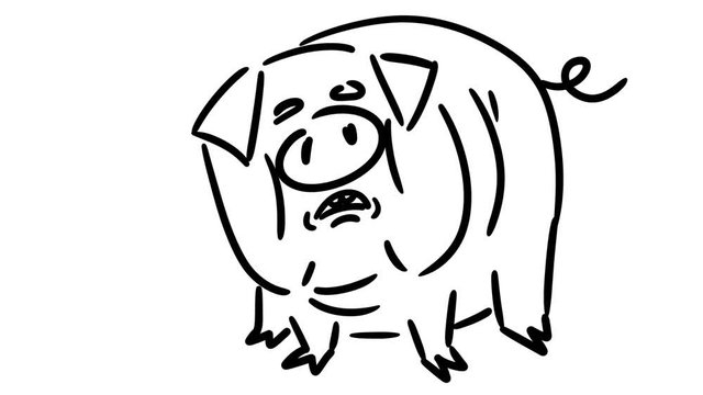 Funny cartoon pig grunts. Hand drawn frame by frame animation.