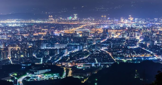 nightview skyline timelapse in jiu wu peak taipei Xiangshan taiwan