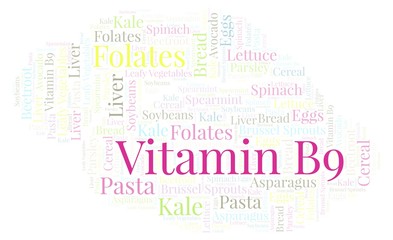 Fototapeta premium Vitamin B9 word cloud.