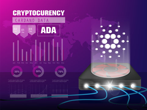 Cryptocurrency icon with info graphic digital style on modern background:ADA icon