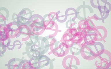 Multicolored translucent dollar signs on white background. Green tones. 3D illustration