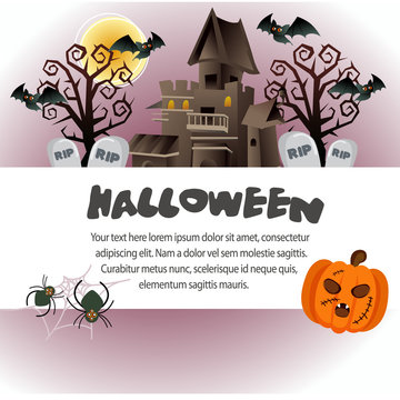 halloween template cute with dark haunted house