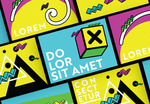 Postcard Layout Set with Colorful Geometric Elements