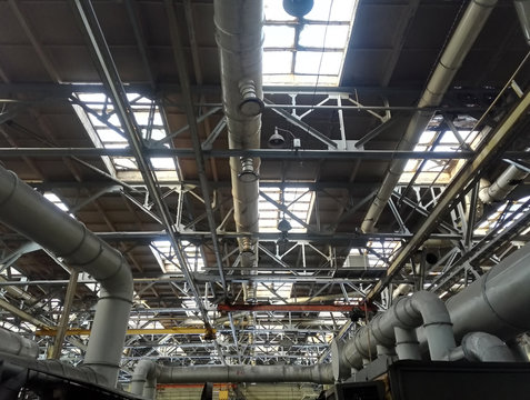 background ceiling of industrial premise with an extract and windows