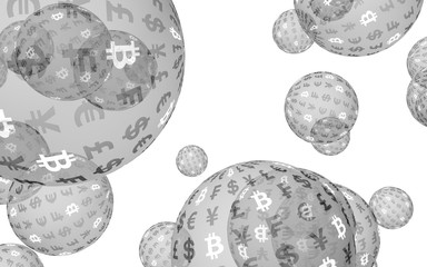 Bitcoin economic financial bubble. Cryptocurrency 3D illustration. Digital white background. Business concept.
