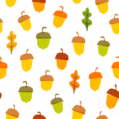 Seamless fun pattern with cute acorn. Abstract hand drawn texture in scandinavian style. Simple autumn surface decoration.