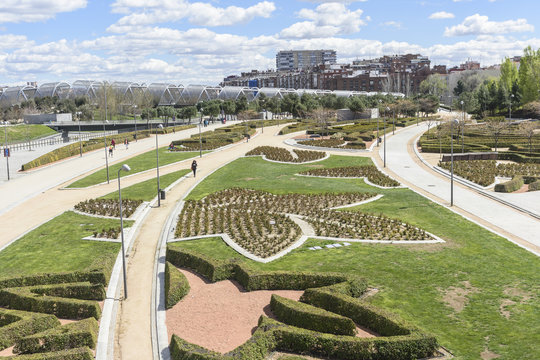 
view of the Manzanares River Park in Madrid, Spain.