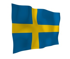 The flag of Sweden. Official state symbol of the Kingdom of Sweden. A blue field with a yellow Scandinavian cross that extends to the edges of the flag. 3d illustration