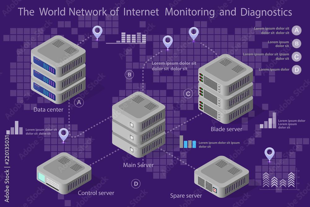 Wall mural 3d isometric computer power server system network technology of digital, information equipment hosti