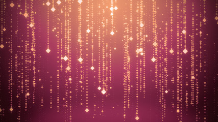 3D rendering of abstract falling bright particles. Glamorous rain for background. Abstract background with bright lights, sparks and fireworks made of particles