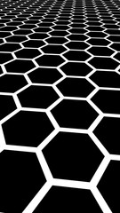 White honeycomb on a black background. Perspective view on polygon look like honeycomb. Isometric geometry. Vertical image orientation. 3D illustration