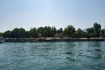Boat pier near hotel in Turkey shot