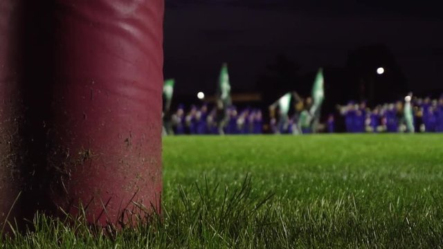 High School Marching Band Preforming A Half Time Show, In Slow Motion