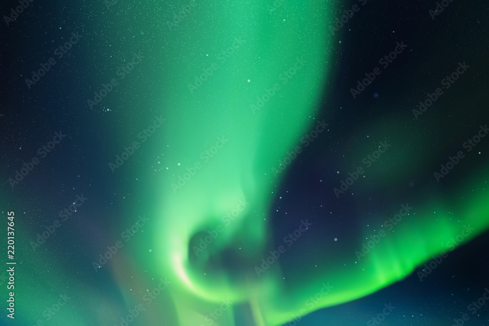 Poster night starry sky and northern lights. green aurora borealis