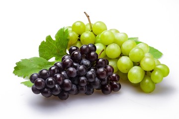Red And White Grape Clusters With Leaves Close-up