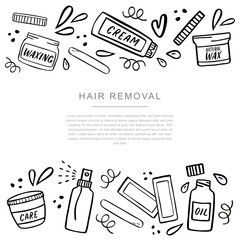 Hair removal banner with place for your text with symbols of hair depilation and waxing