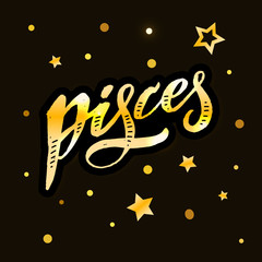 Pisces lettering Calligraphy Brush Text horoscope Zodiac sign