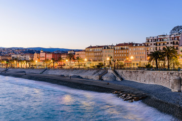 Cote d'azur, France. Beautiful night view of Nice. Luxury resort of French riviera, France