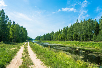 Volga-Uvod Canal on a sunny summer day, Ivanovo Region, Russia.