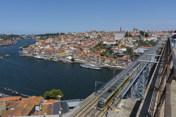 Old town of Porto, the Luiz I bridge and the Douro river