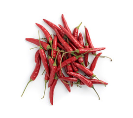 Heap of Small Very Hot Chili Peppers Isolated on White Background