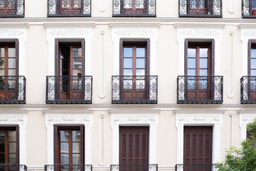 Classic vintage spanish windows house facade