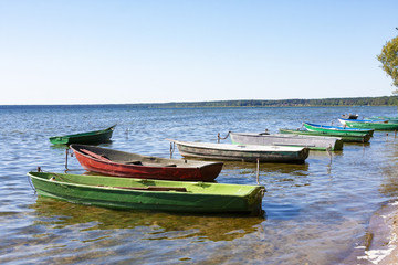 Colorful boats in summer, Naroch- largest lake in Belarus