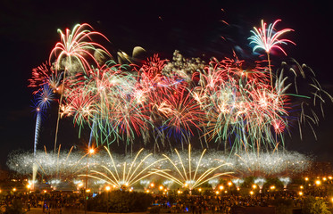 Festival of fireworks in Moscow 2018. Performance of the team from Andorra "Gatzara Espectacles". Russia, Moscow, August 19, 2018