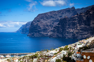 Cityscape view of Los Gigantes cliffs. Tenerife, Canary Islands, Spain