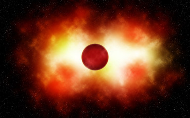 A hot red planet in a deep space