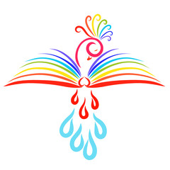 A beautiful wonder bird with iridescent wings in the form of a book and healing drops