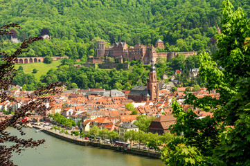 Bird view of old downtown in Heidelberg, Germany