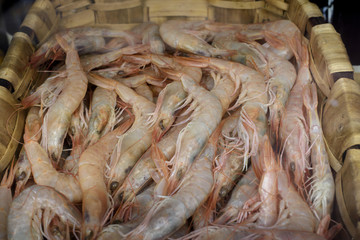 basket with fresh white prawns