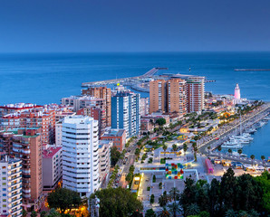 Naklejka premium Port of Malaga in dusk 