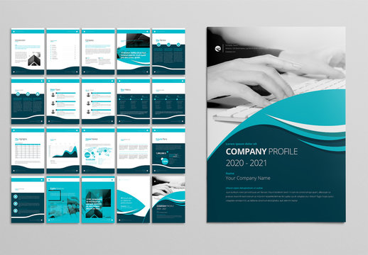 Company Profile Layout with Teal and Blue Accents