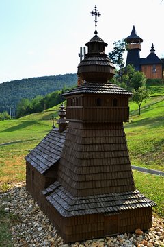 Model of wooden greek catholic church of St. Michael the Archangel in Fricka village, eastern Slovakia
