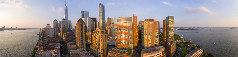 New York City NYC Manhattan Downtown Skyline and One World Trade Center Building panorama, New York...
