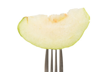 guava fruit on fork isolated on white background
