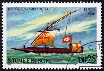 Postage stamp Sao Tome and Principe 1979 Galley Fusta, 1540