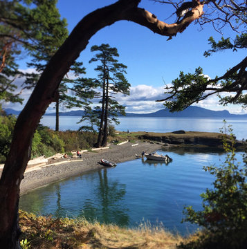 Boats beached at Active Cove, Patos island, San Juan Islands, Washington