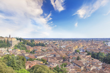 Fototapeta na wymiar Beautiful view of the panorama of Verona and the hill of San Pietro in Verona, Italy