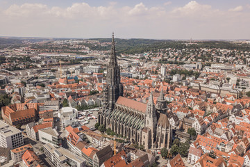 Fototapeta na wymiar Aerial view of Ulm Minster at day time