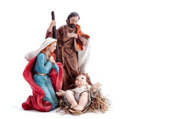 Christmas nativity scene with Holy Family, isolated on white background